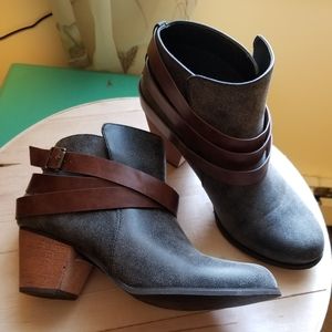 Restricted coal and brown booties